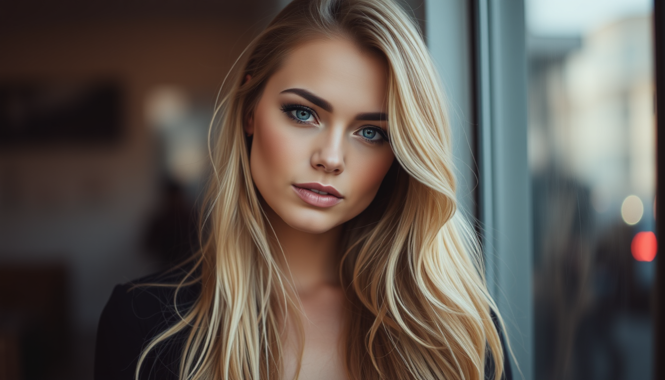 Main art studio: blonde woman long hair