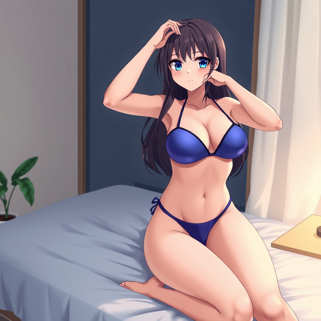 Main art studio: Adult sexy Anime Girl 25 macking sexy pose on a Bett with a Bikini that is small in a 30 sec Video. I wanna See the Girl Form down with Open legs bigg