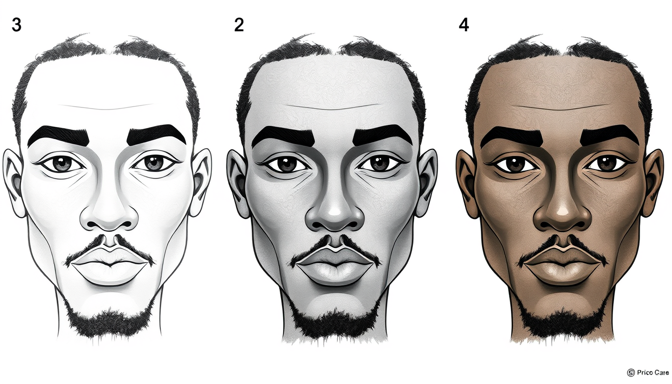 AI Art prompt example created from the prompt: A step-by-step illustration of this black person's face in the form of a drawing.
