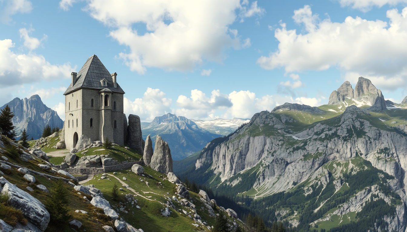 Main art studio: erstelle mir ein bild von kerzen welche aussehen wie der berg Grießenkareck in Österreich und eine menge karteikarten mit französischen zahlen die sel