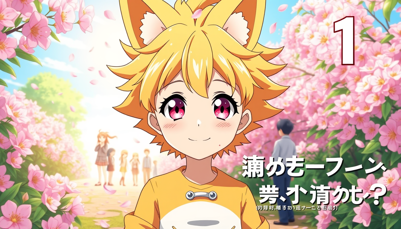 AI Art prompt example created from the prompt: Create a colorful 16:9 anime episode thumbnail for Episode 1. Main character: Tsumari, an 11-year-old human girl with bright pink eyes and s