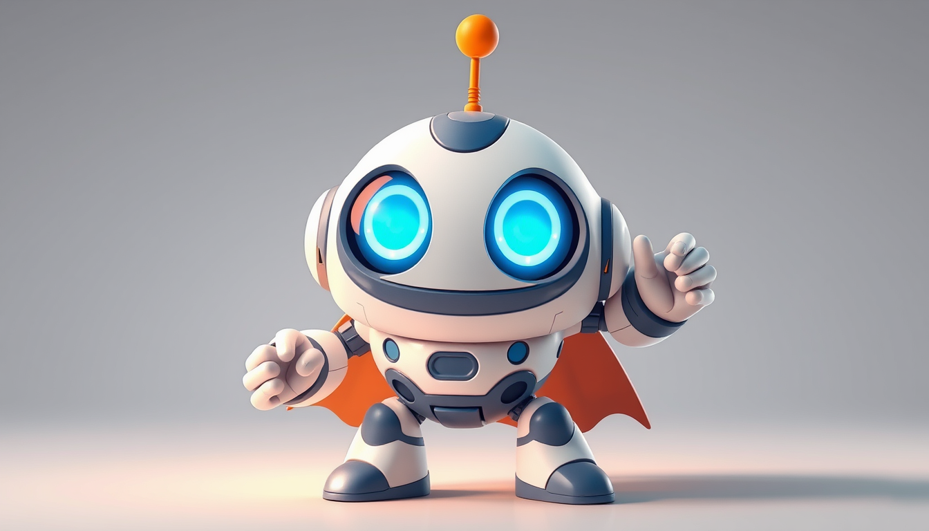 Superhero idea created from the prompt: original superhero character design, dynamic pose, bold costume, dramatic lighting, comic art energy, 1.small round friendly robot,glowing c
