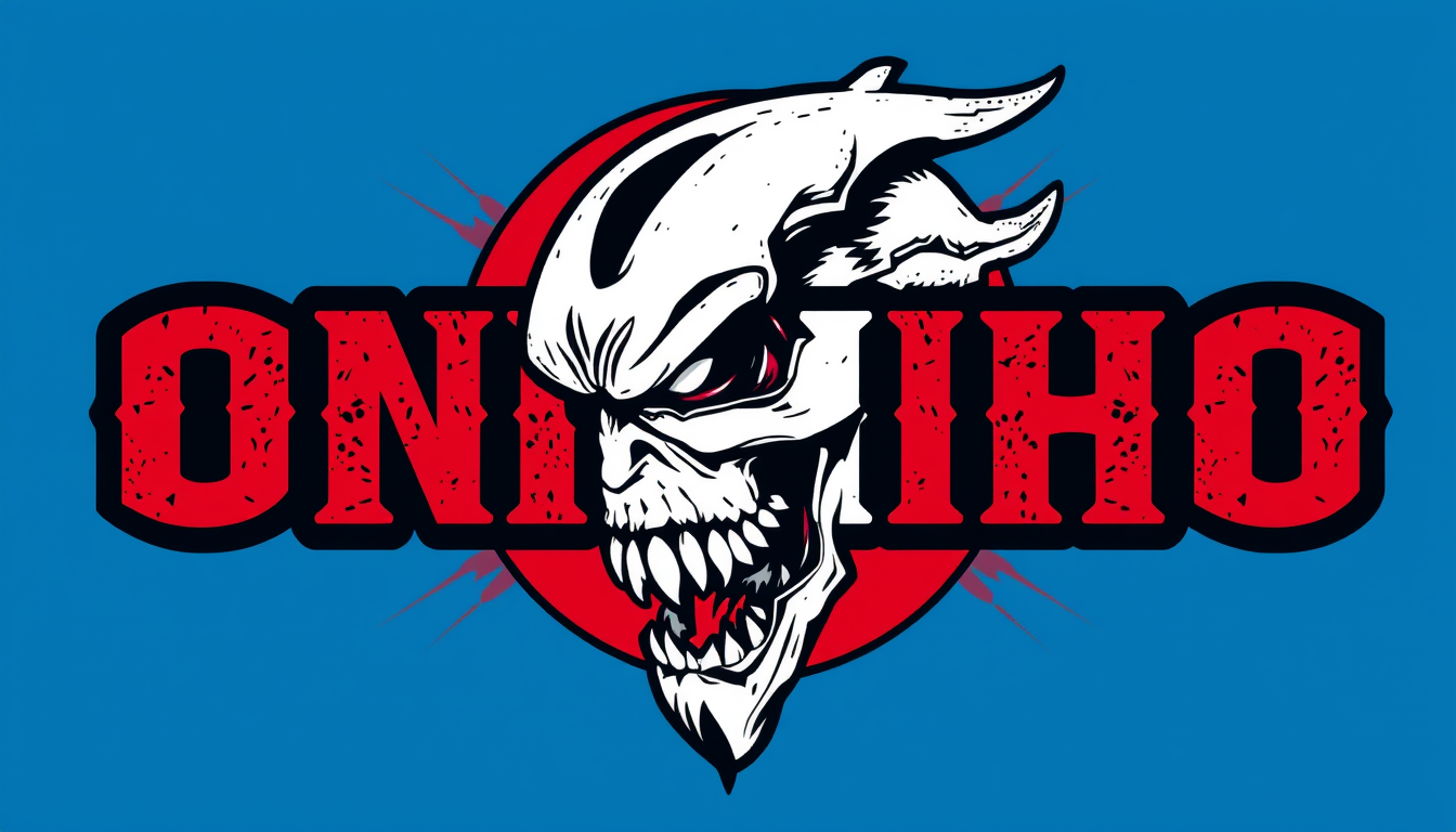Main art studio: logo Onisho blutig japan styl brutal blutig gang neocolor styl mänlich düster sdchwertkampf