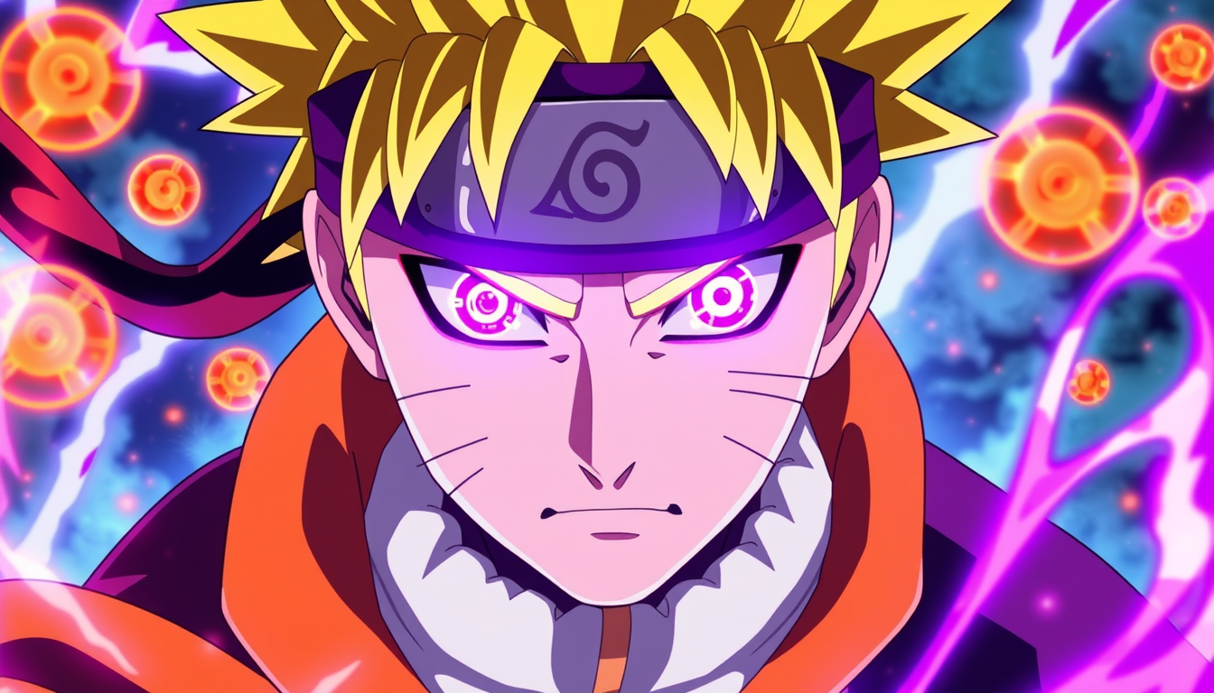 Anime idea created from the prompt: anime style, vibrant colors, expressive eyes, Naruto Uzumaki in Six Paths Sage Mode, full body, both eyes are clearly visible and have power