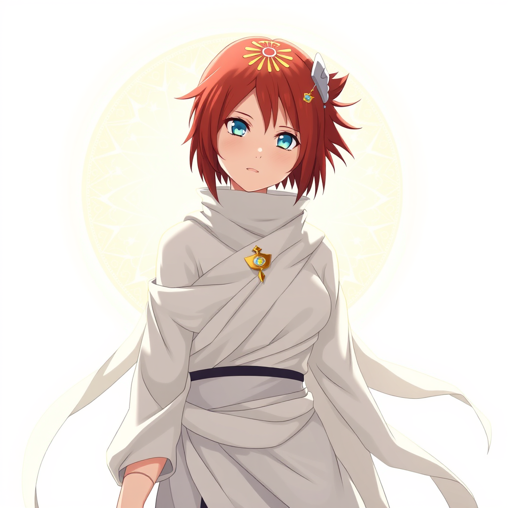 AI Art prompt example created from the prompt: Naruko Uzumaki como diosa en un AU de fantasía. Cabello rubio, ojos azules y rasgos reconocibles. Sin ropa ni elementos ninja. Lleva telas b