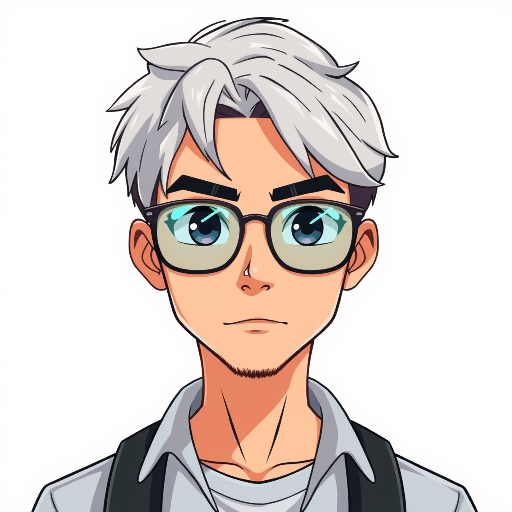 Avatars idea: avatar character, head-and-shoulders, stylized design, clean background, programador masculino mexicano con lentes, tes morena clara y pelo corto y li