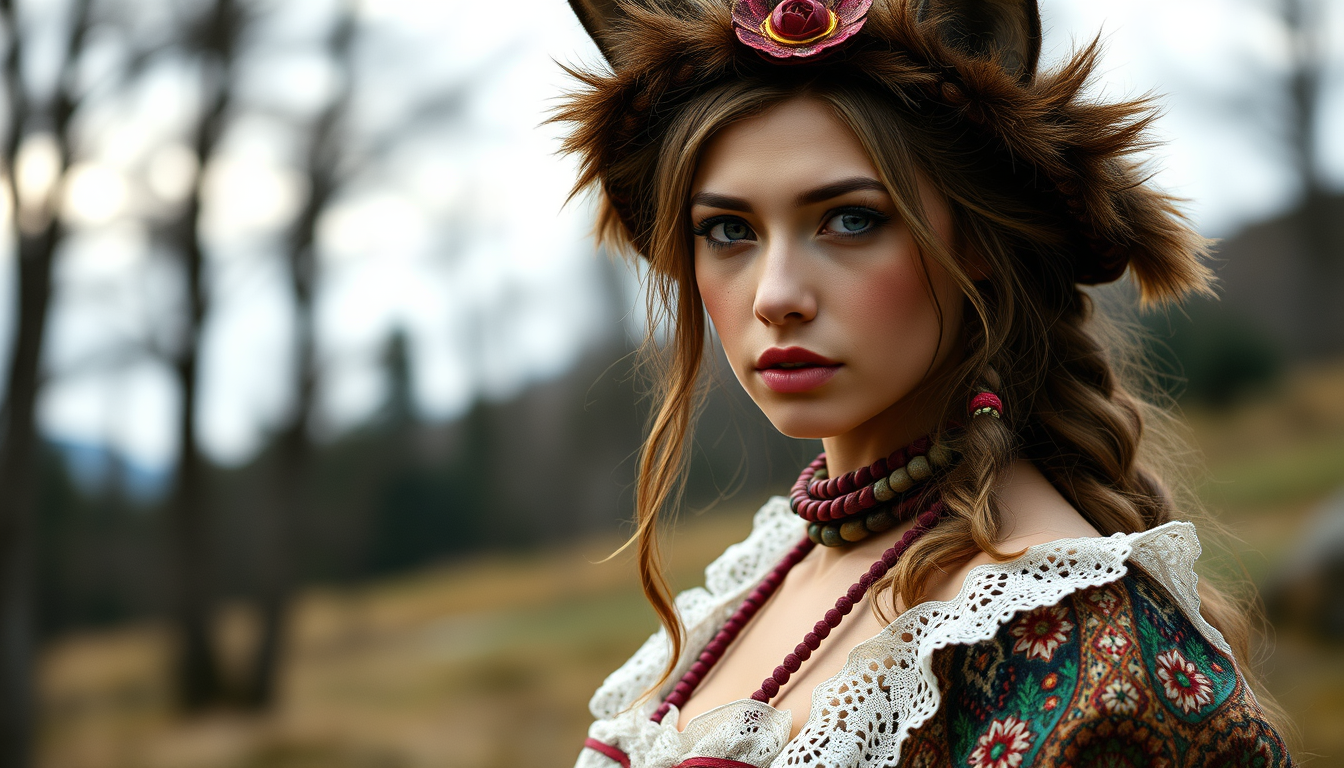 Main art studio: create werewolf from estonina young woman in folk dress