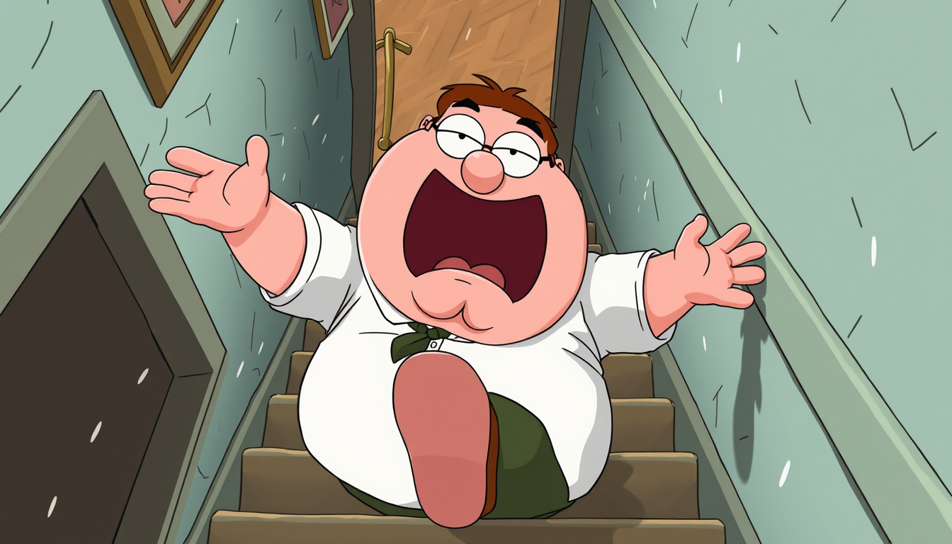 Main art studio: peter griffin falling downstairs