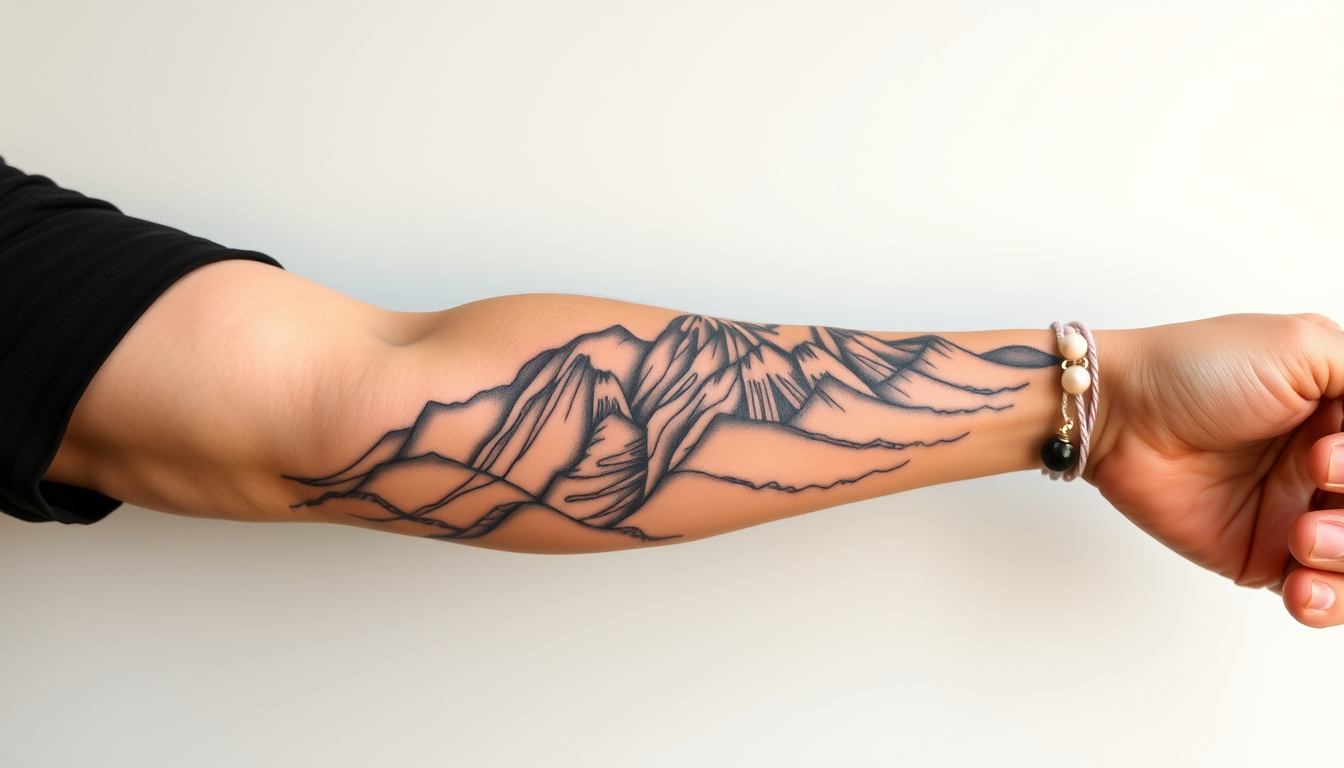 Main art studio: I want an image of a topographic arm sleeve tattoo that follows my arm muscles