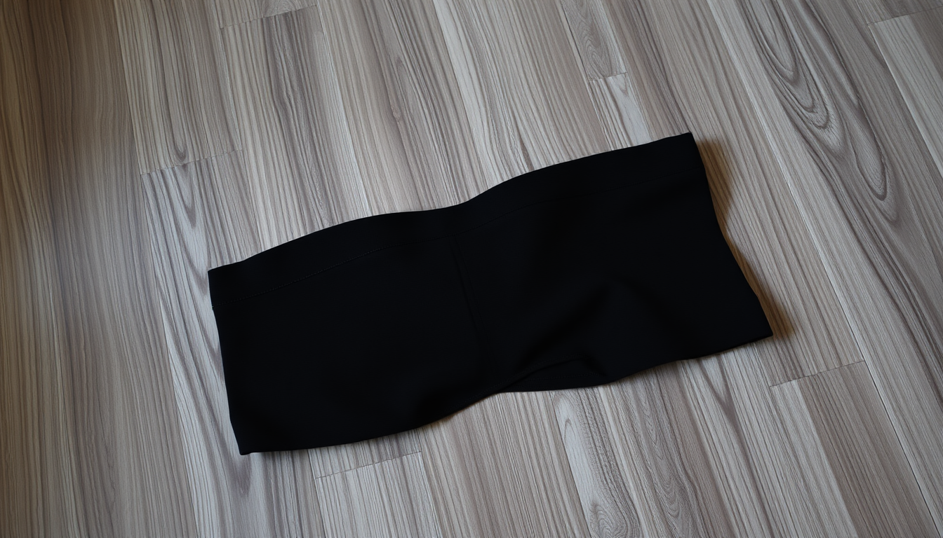 Main art studio: Schwarze enge hose kurz neben gleichem top liegtauf boden ordentlich
