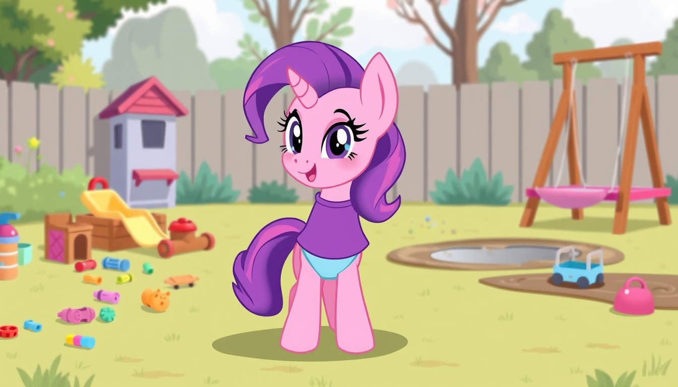 Main art studio: Mlp cartoon style of flurry heart who is 4 years old in human version with pink skin and purple and blue hair wearing purple and pink shirt, and light