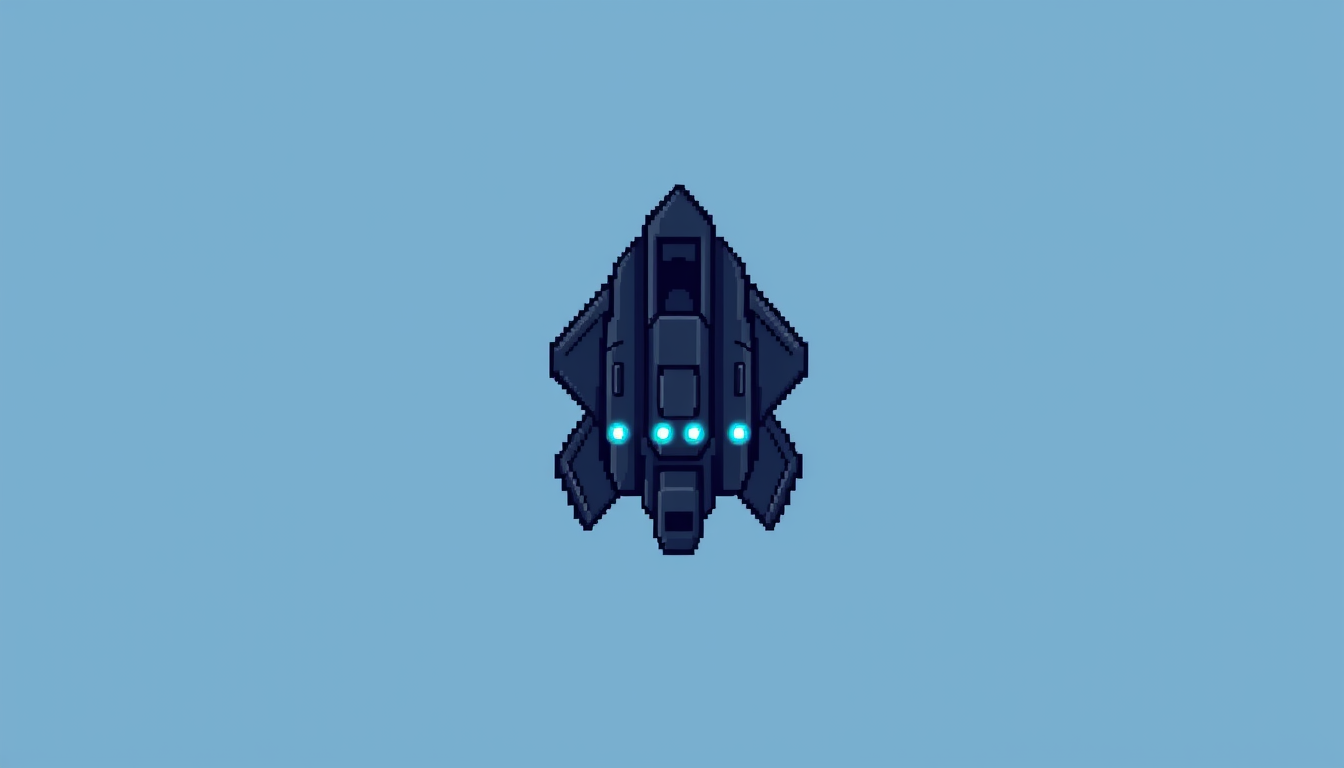 Sprite idea created from the prompt: pixel art game sprite, clean pixel grid, retro 16-bit palette, Simple futuristic spaceship game sprite, top-down view, viewed directly from 