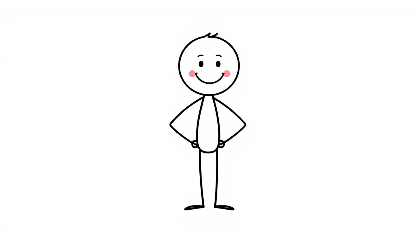 AI Art prompt example created from the prompt: A minimalist 2D stick figure character for a motivational self-development YouTube channel. Black thin lines, round white head, simple expre