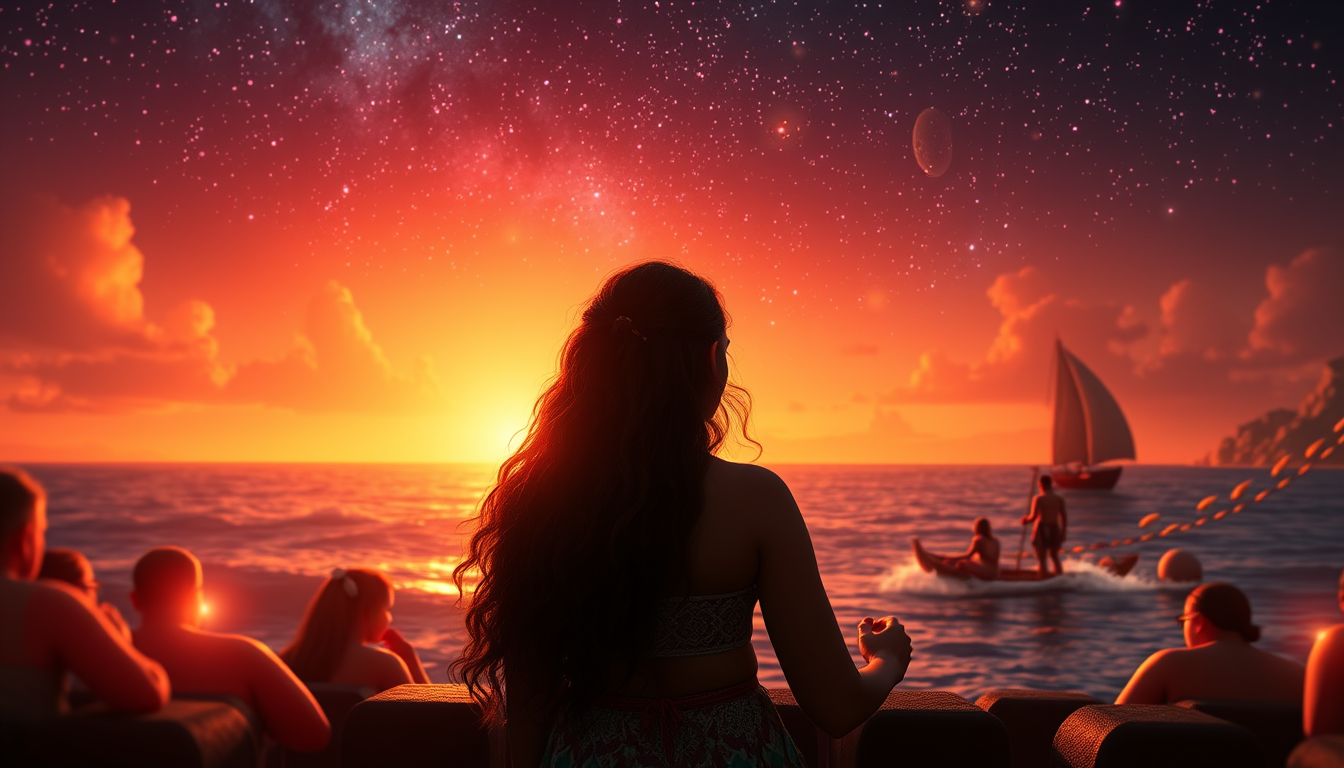 Main art studio: crie uma imagem com uma menina em um cinema asistino o filme da moana comendo pipoca