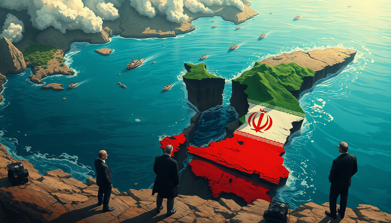 Main art studio: Editorial magazine concept art. The Caspian Sea is being torn away from northern Iran. Iran becomes a dignified Motherland, formed from its own land,