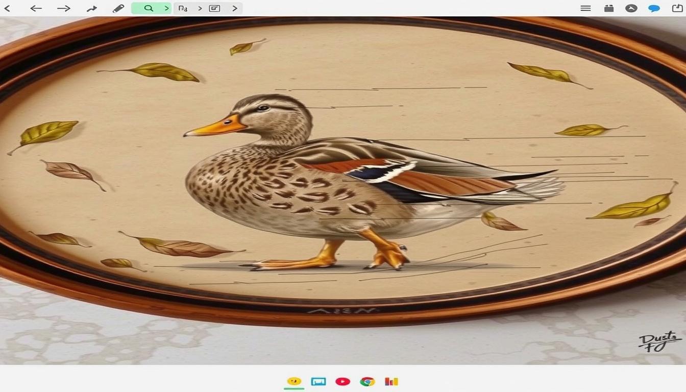 Main art studio: Let the duck walk and the leaves falling beside him