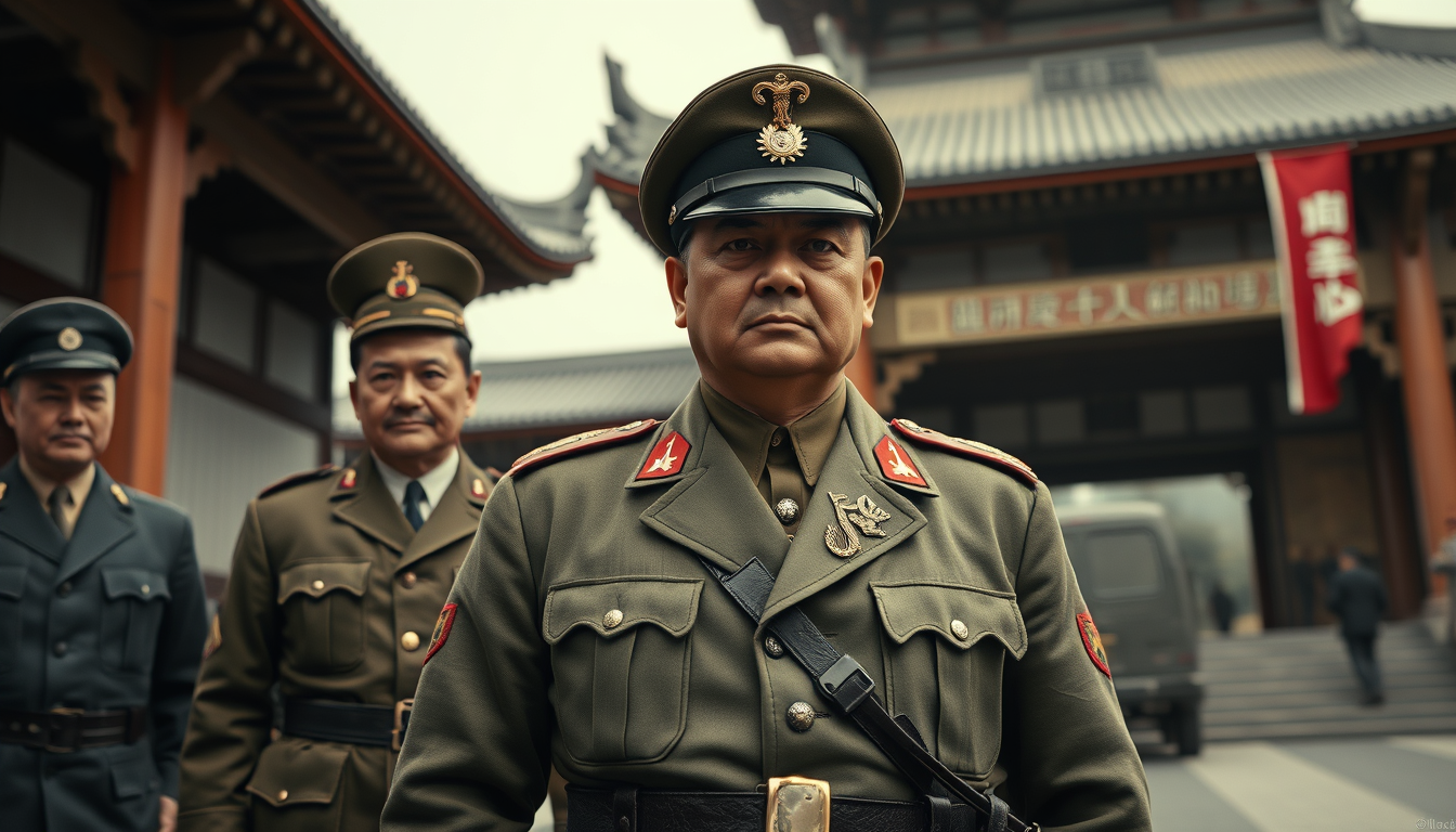 Main art studio: Ultra photorealistic cinematic 4K historical reconstruction of Netaji Subhas Chandra Bose in 1940s Japan, wearing a historically appropriate military 