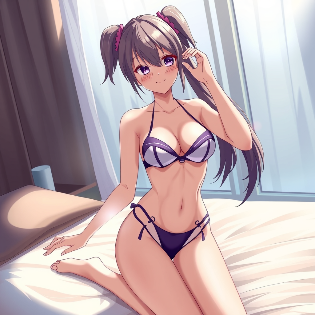 Main art studio: Adult sexy Anime Girl 25 macking sexy pose on a Bett with a realy realy tiny Bikini