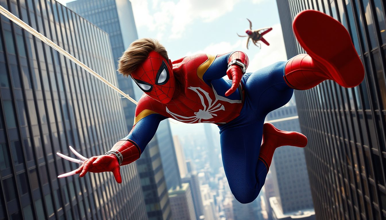 Superhero idea created from the prompt: original superhero character design, dynamic pose, bold costume, dramatic lighting, comic art energy, Photorealistic Spider-Man with Tom Hol