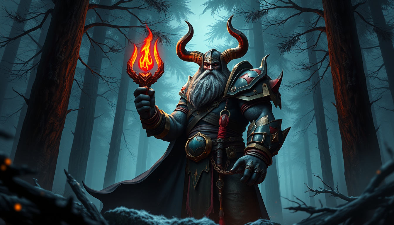 AI Art prompt example created from the prompt: Фотореалистичное изображение Леона из Dota 2, стоящего в мрачном, туманном лесу. Он одет в свою фирменную броню, детализированную и слегка п