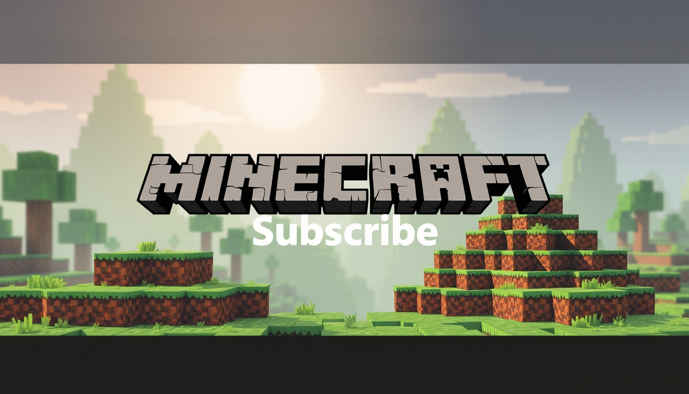 YouTube Banner idea created from the prompt: youtube channel banner, wide 16:9 composition, bold branding graphics, My channel is dedicated to Minecraft videos and I want to write Subsc