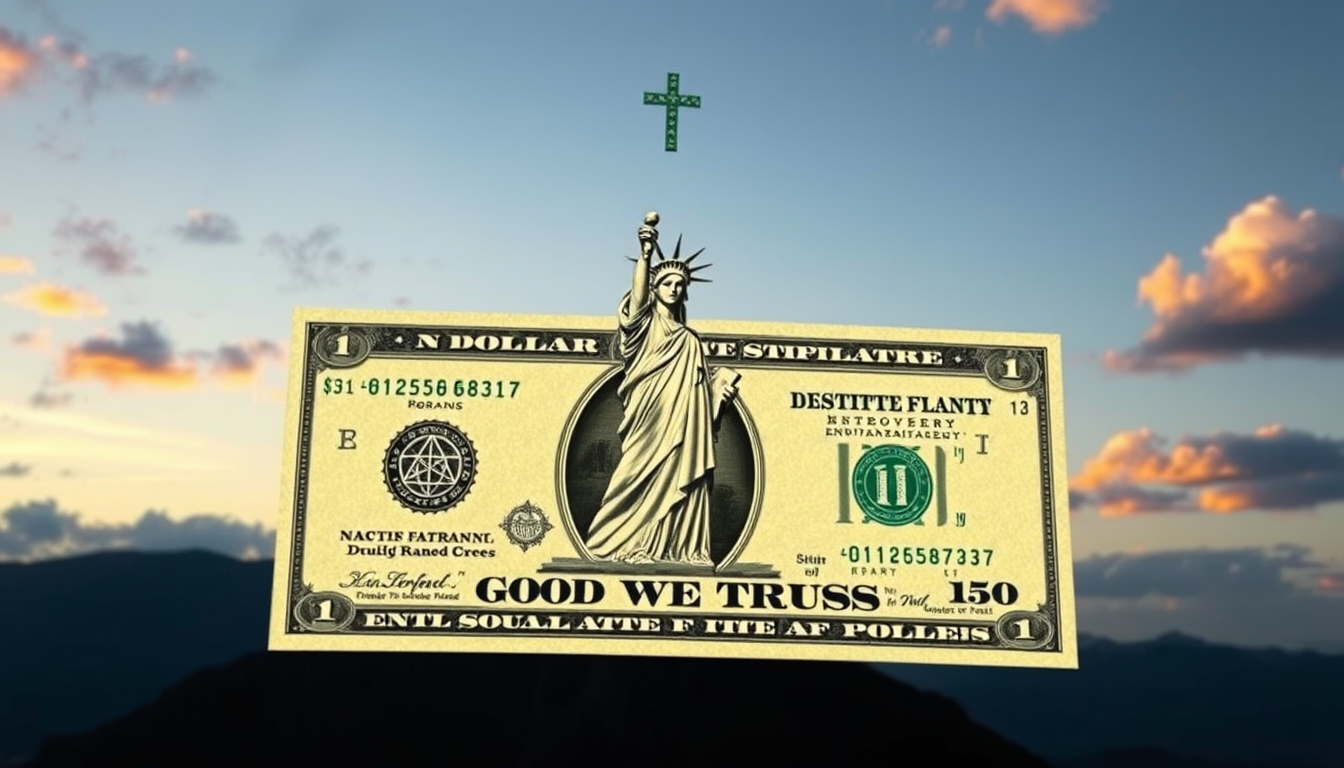Main art studio: ik wil een makkelijk kunstwerk op een 1 dollar biljet maken in het deel 'in god we trust'. dit kunstwerk moet alle tot zoveel mogelijk illuminati en c