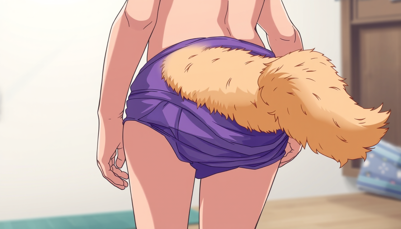 Main art studio: Make a ABDL diaper model. He have purple eyes and a dog golden retriever tail. He have a violet diaper full of poop and someone check his diaper. Make