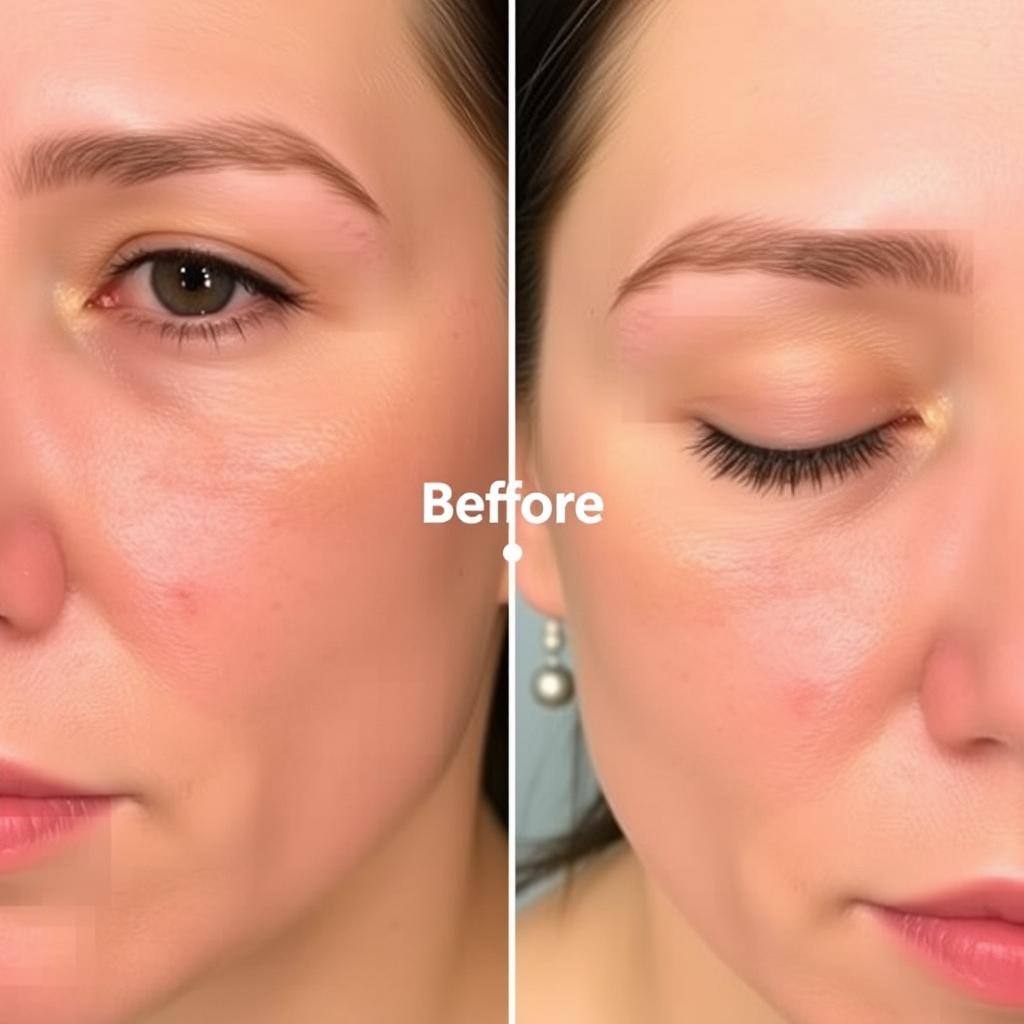 Main art studio: "A realistic 1:1 ratio photo of facial skin with visible blemishes and dark spots, suitable as a 'Before' image for a dermatology or plastic surgery t