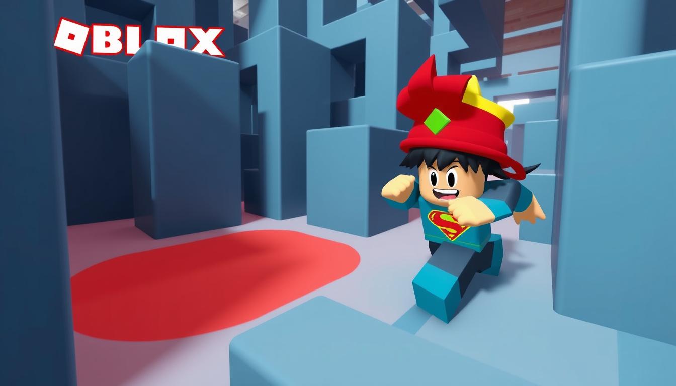 Main art studio: MAKE A ROBLOX PLAYER RUNNING THRU A MAZE ESCAPE TUNG TUNG SAHUR {DONT PUT THAT ON SCREEN} MAKE SURE IT HAS A TYCOON CARTOON 3D STYLE LIKE THE GAME ESC