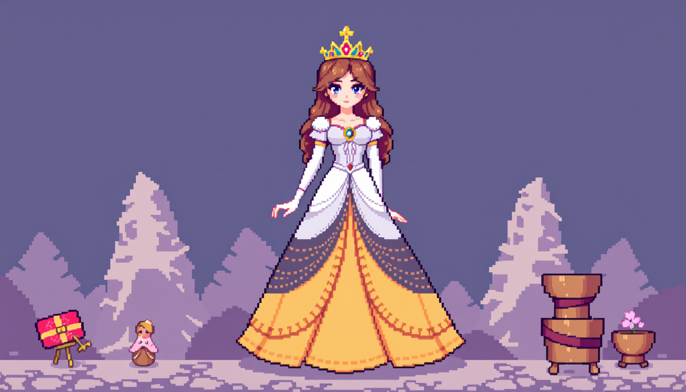 Main art studio: pixel art character sheet, princess