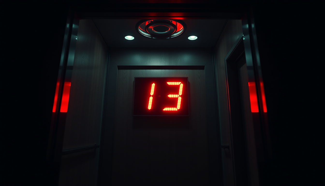 AI Art prompt example created from the prompt: A cinematic photorealistic horror scene inside an old apartment elevator at night. A young Indian man wearing dark casual clothes stands ins