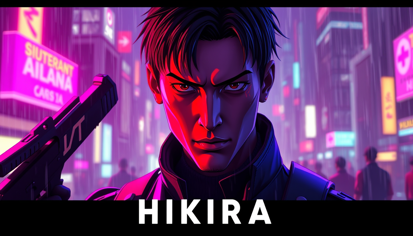 Main art studio: VALORANT × Hikira song thumbnail, YouTube gaming montage style, 1280x720. A cinematic VALORANT agent in the foreground with a serious expression, neon