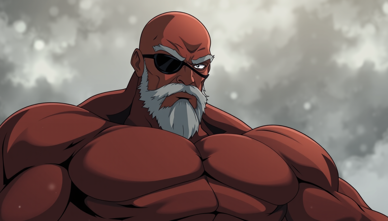 AI Anime Character idea created from the prompt: an anime character with a legible silhouette, controlled costume language, and expressive face, deliberate composition, Create a muscular, d