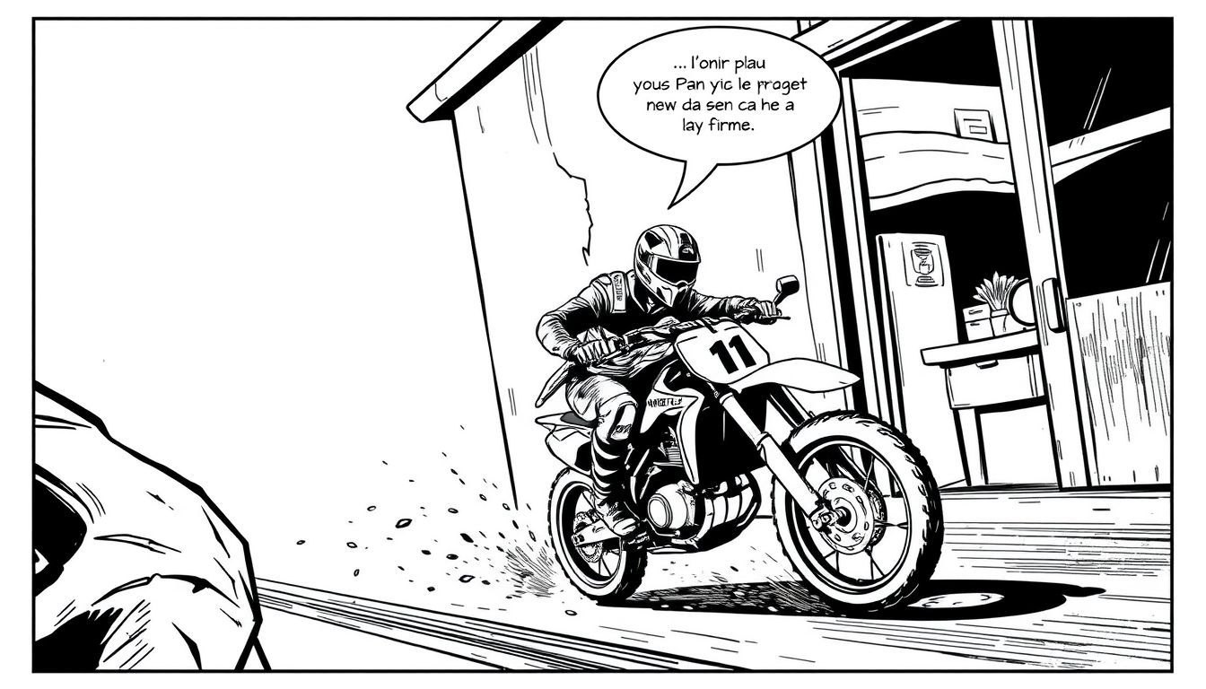 AI Comic idea created from the prompt: comic panel, bold inks, halftone shading, speech-bubble ready composition, Primer pla del casc de Marcel sobre la cadira. El número #11 es v