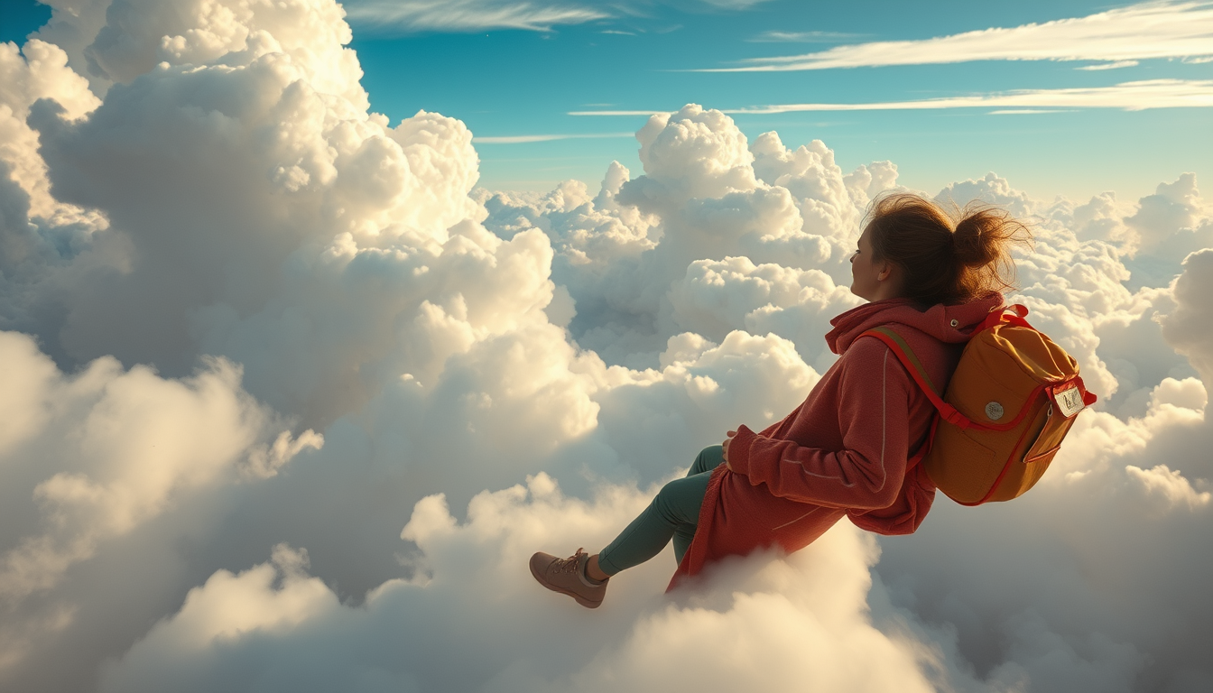 Main art studio: Une f femme avec son enfant sur une nuages, et après il chute