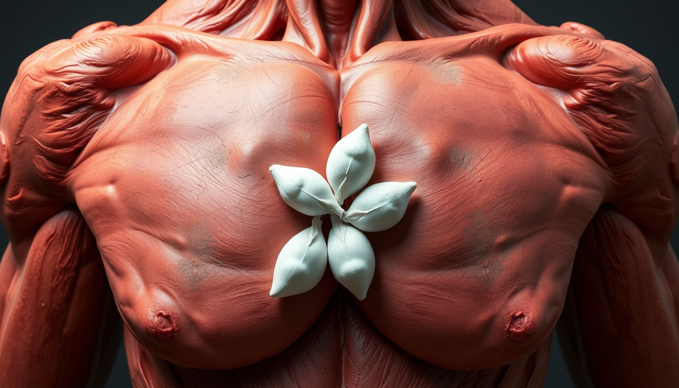 Main art studio: immagine: busto umano uomo semitrasparente in cui si intravedono muscoli, con al posto del cuore tre uova.