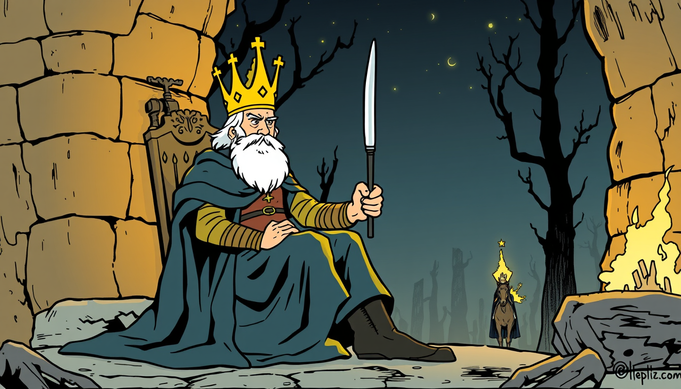 Main art studio: Lich king sitting on his trhone belgium ligne claire style cartoon old comic belgium Herge