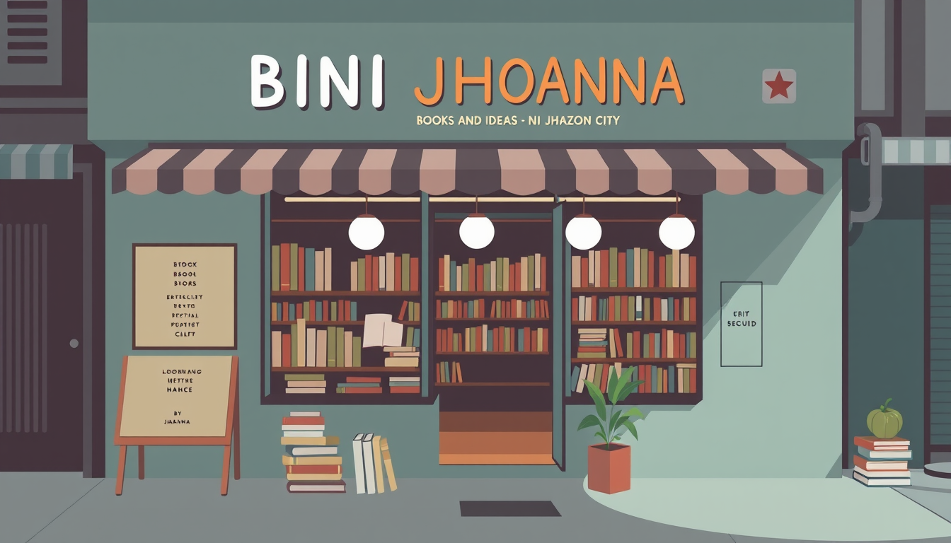 Main art studio: make a poster like its human made and not AI made. our friemd jhoanna is opening a book shop a small one. the name is BINI JHOANNA -Books and Ideas NI