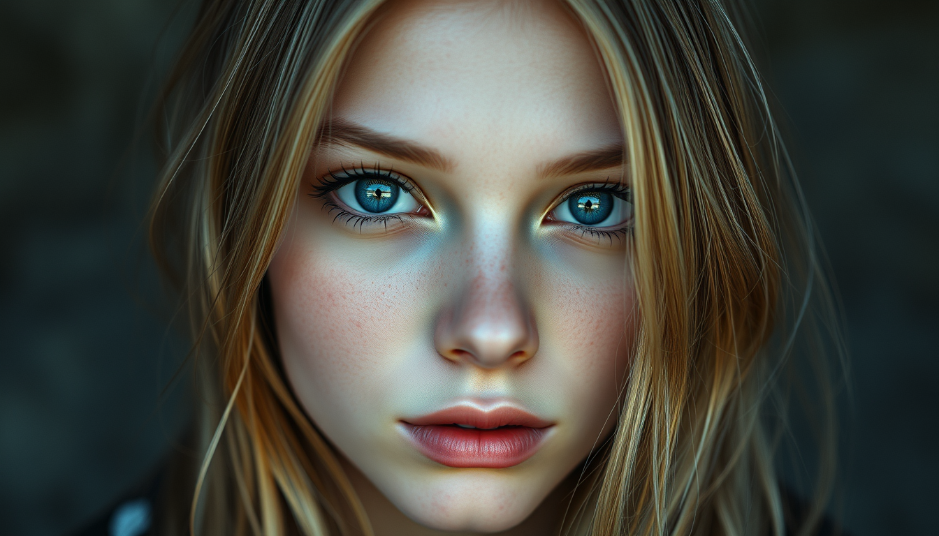 Realistic AI Image idea created from the prompt: photorealistic generated image, natural materials and skin texture, physically plausible lighting, I want a girl with blonde long hair ashy 