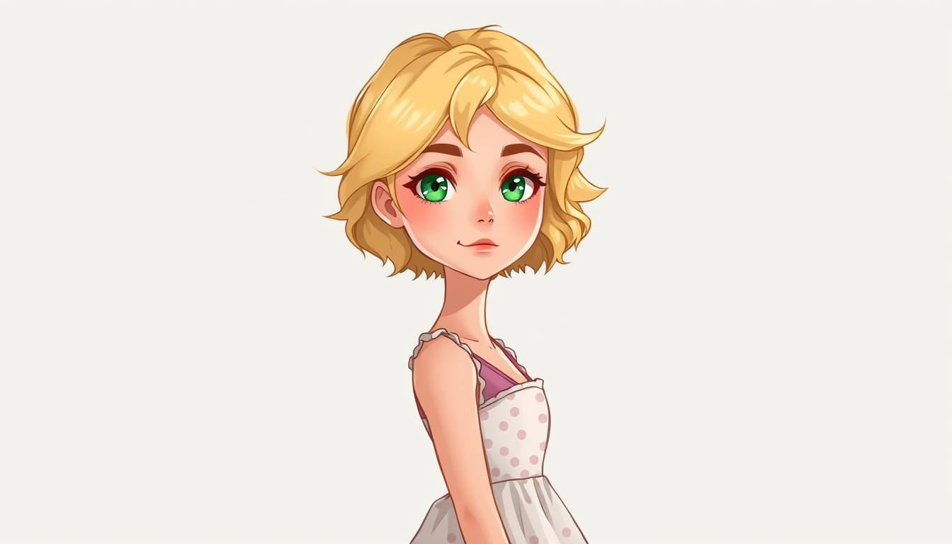 Characters idea: an original character defined by silhouette, role, outfit, palette, and expression, deliberate composition, Small, blonde woman - 22-ish years old -,