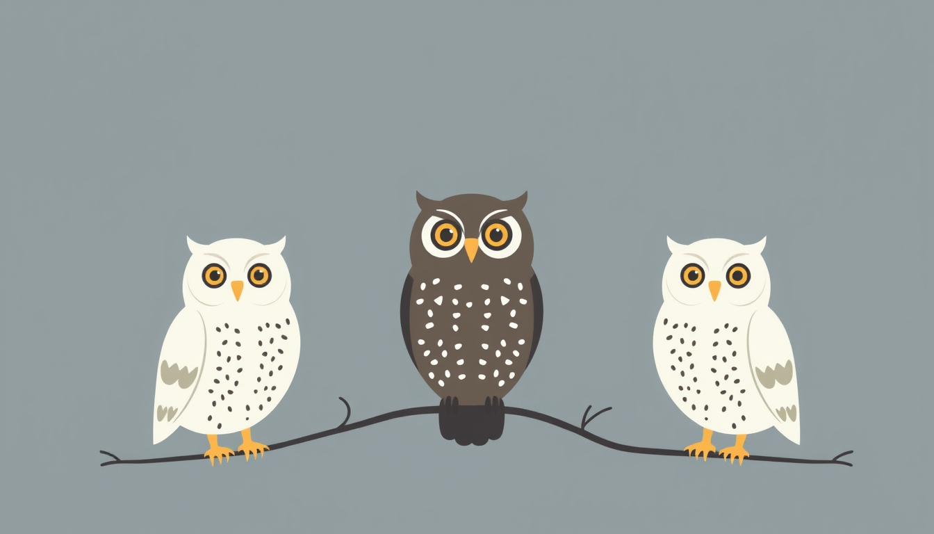 Main art studio: minimal graphic of three owls