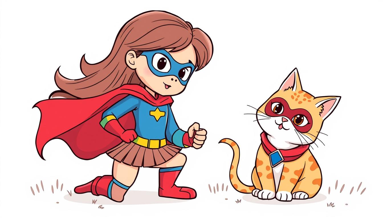 Main art studio: make 20 pages fot btw kıds colorıng book and ıts about super hero gırl and super hero boy help cats and pets and olso humans and ıts make people more