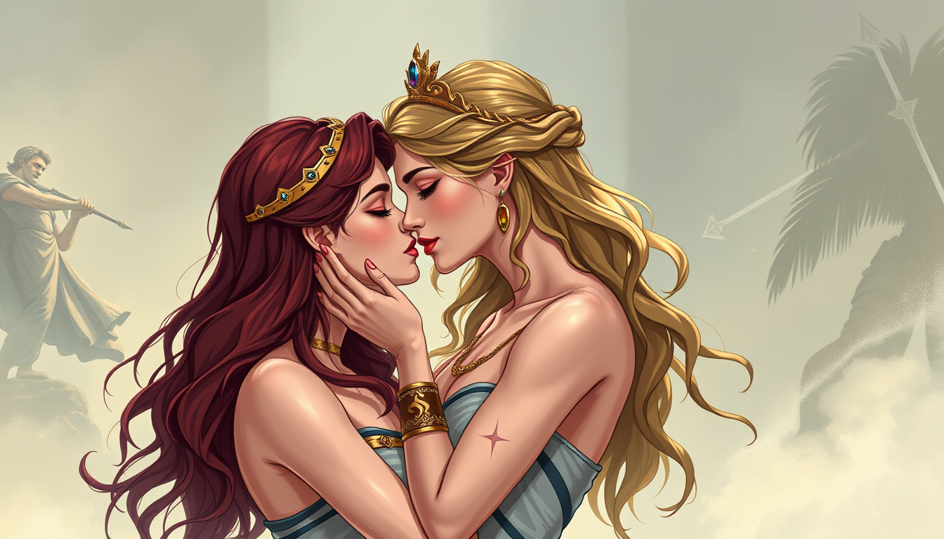Main art studio: Create a stunning, detailed fantasy illustration of Aphrodite, Calypso, and Piper McLean from Percy Jackson and the Olympians but a lot hotter and mak