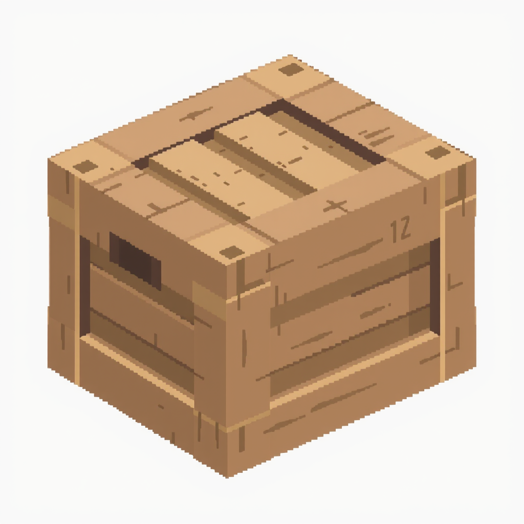 Pixel Art idea created from the prompt: pixel art, 32-bit retro style, limited color palette, clear readable design, a *strictly 16x16 pixel* pixel art asset for a crate in minecra