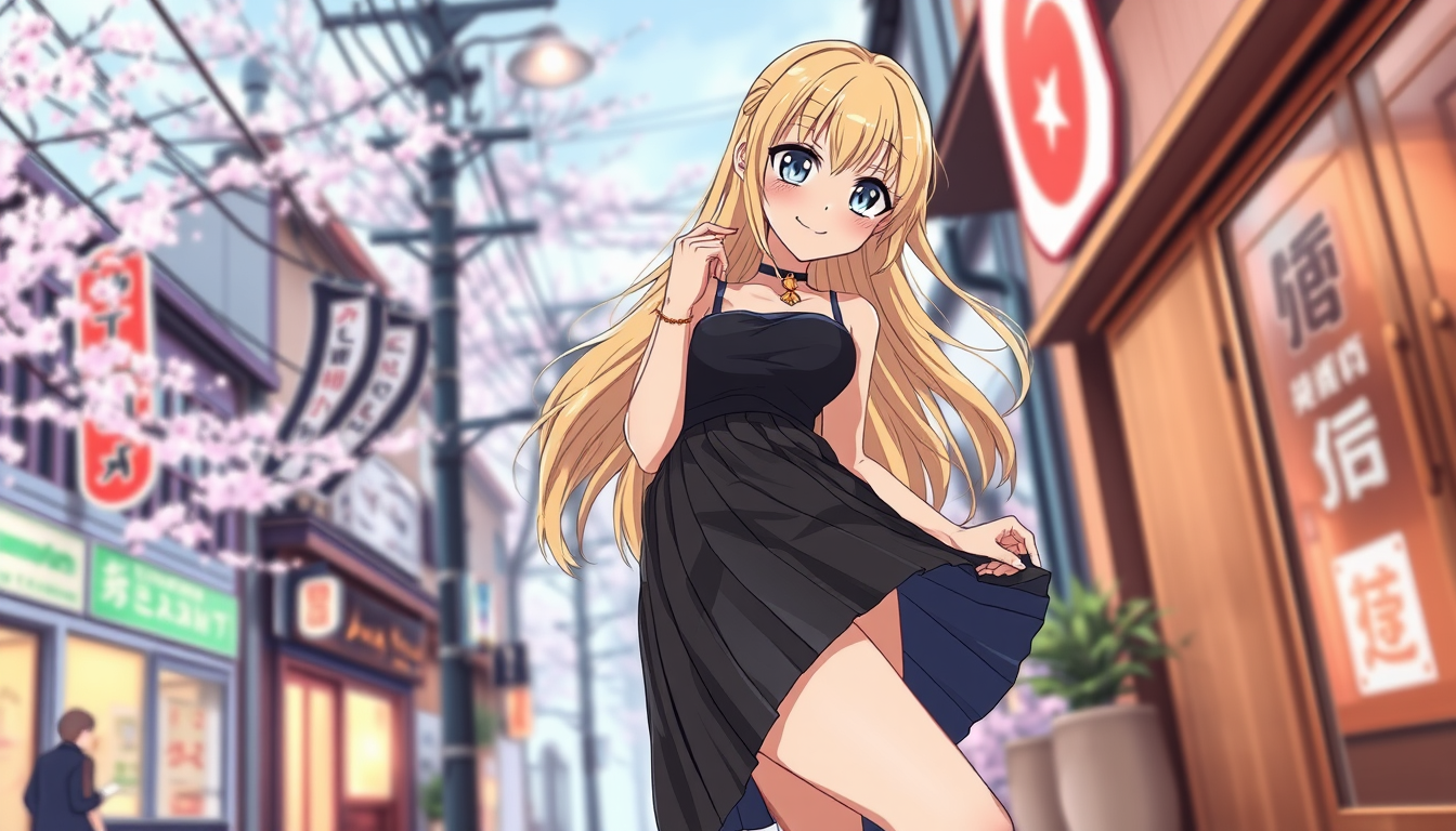 Anime idea: anime style, vibrant colors, expressive eyes, Illustration anime japonaise de haute qualité, femme adolescente fictive de 14 ans, cheveux blonds longs