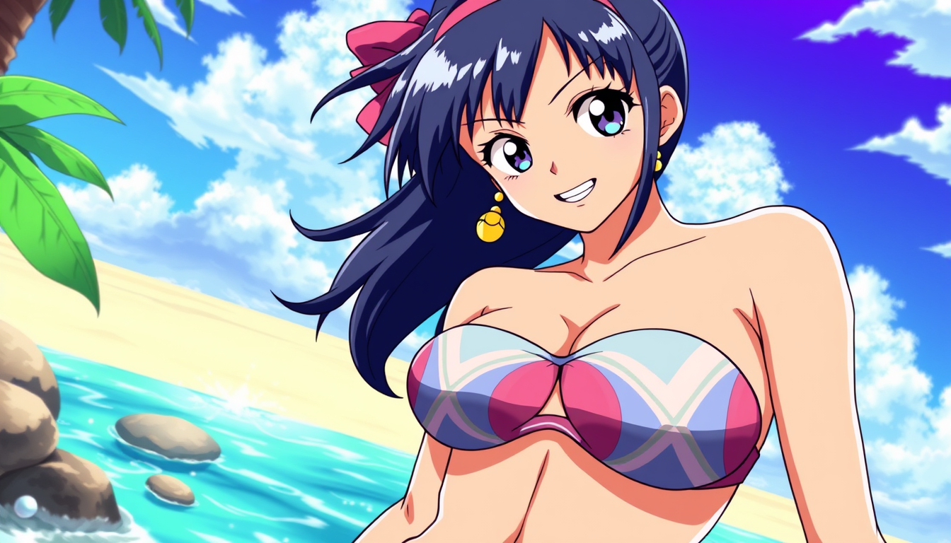 Anime idea: anime style, vibrant colors, expressive eyes, Nico robin from one piece in a bikini , detailed anime illustration