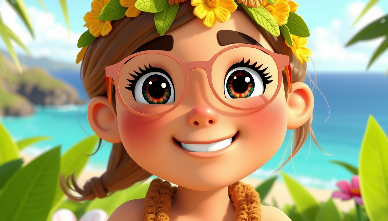 Main art studio: 3d Cartoon Hawaii thumbnail for YouTube say Chloe exploring mid 20s