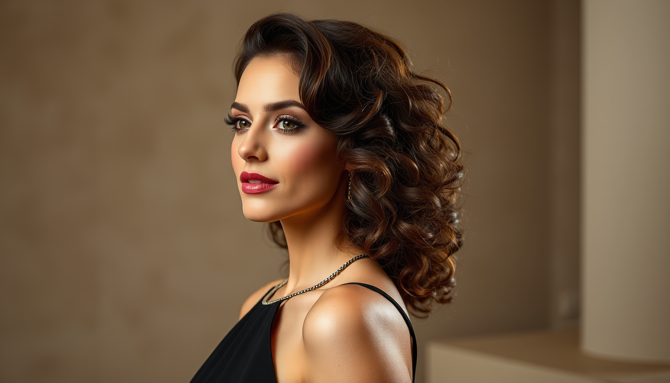 Main art studio: portre d une femme aldulte elegante silhoute feminine avec courbes naturelles debateur avec belle poitrine