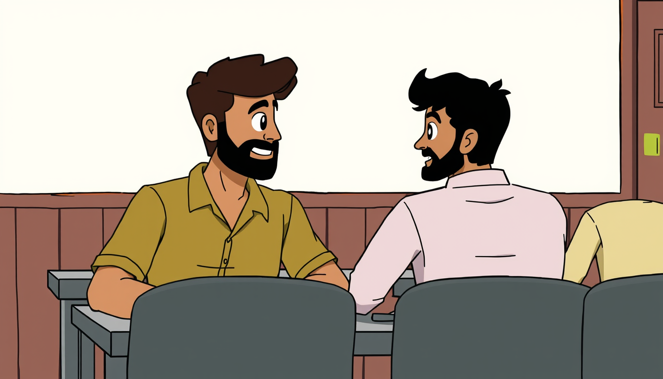Main art studio: Story (1–2 minutes) Scene 1 – Classroom Four best friends are sitting in class. The lecturer starts a long lecture. Friend 1 (whispers): "Bro... cante