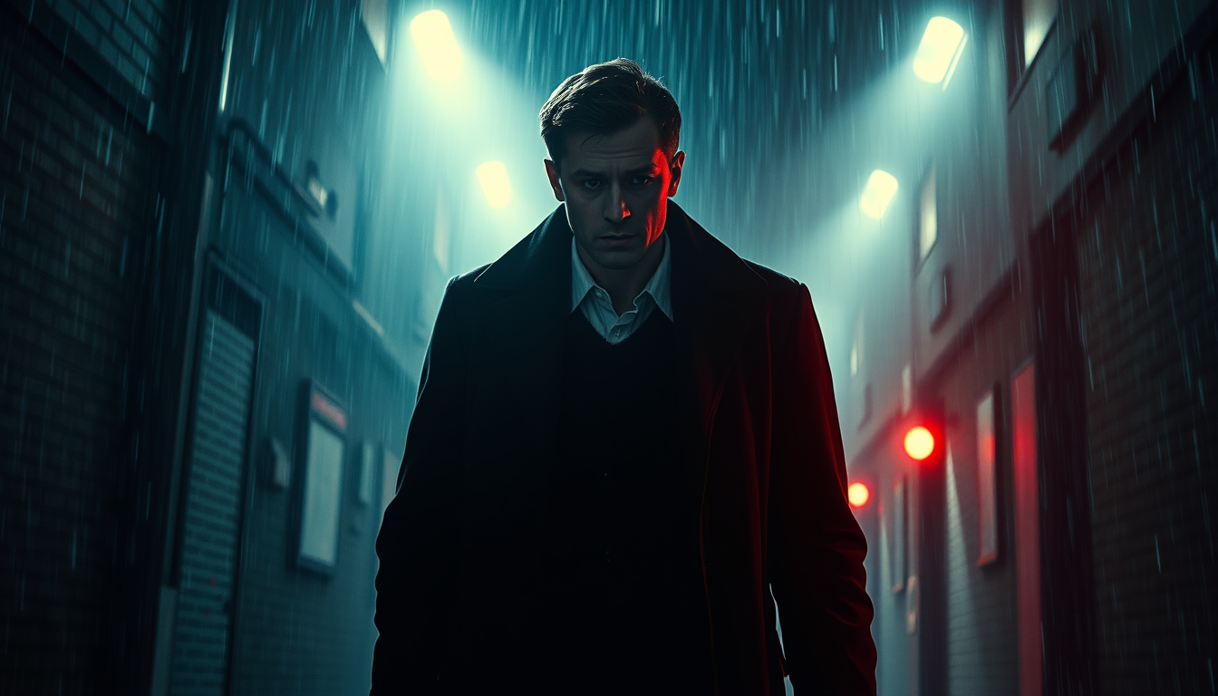 Movie Posters idea: movie poster concept, cinematic lighting, dramatic composition, strong central subject, space for title typography, Ein Noir-Detektiv-Filmplakat, verr